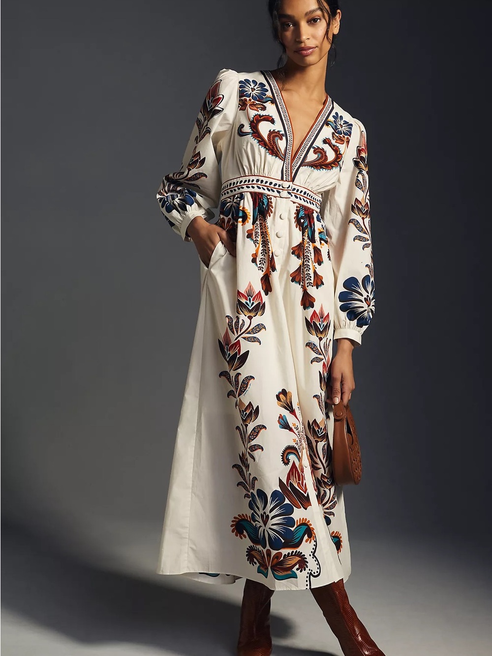 NWOT FARM RIO X ANTHROPOLOGIE Floral V-Neck Maxi Dress